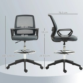 Cadeira de Escritório Alta, 76,5 x 68 x 120 cm, Assento Regulável em Altura, Cinzento
