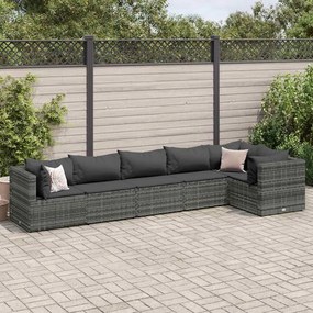 vidaXL 6 pcs conjunto lounge de jardim c/ almofadões vime PE cinzento