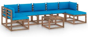 8 pcs conjunto lounge para jardim com almofadões azul-claro