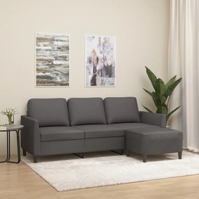 vidaXL Sofá de 3 lugares c/ apoio de pés 180 cm couro artificial cinza