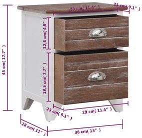 Mesa de cabeceira 38x28x45 cm madeira paulownia castanho/branco