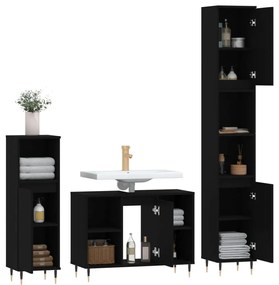 3 pcs conjunto móveis casa de banho derivados de madeira preto