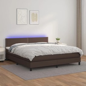 vidaXL Cama box spring c/ colchão/LED 160x200 cm couro artif. castanho