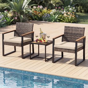 Conjunto de Mesa e 2 Cadeiras de Jardim, 40 x 40 x 40 cm, Design Ergonómico, Bege / Castanho / Preto