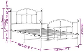 Estrutura de cama com cabeceira e pés 107x203 cm metal branco