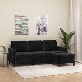 vidaXL Sofá de 3 lugares com apoio de pés 180 cm veludo preto