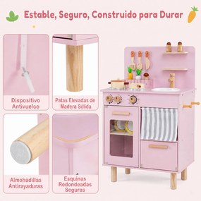 Cozinha de Brincar, 54 x 30,5 x 80,5 cm, com Acessórios Completos, Rosa