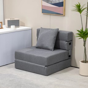 Poltrona-sofá-cama convertível de 1 lugar com 1 almofada com capa removível, tecido cinzento