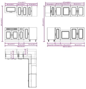 11 peças armário de cozinha conjunto Kalmar carvalho defumado