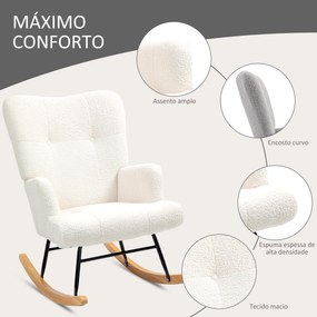 Poltrona Baloiço em Borrego Poltrona para Amamentação com Encosto Capitonê e Base de Madeira 65x88x87 cm Creme