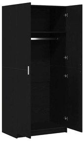 Guarda-roupas Preto Carvalho 80x51x180 cm Madeira de engenharia