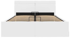 Cama hidráulica LED c/ arrumação 140x200cm couro artifi. branco