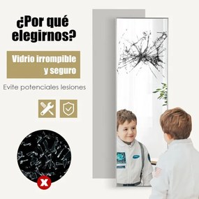 Espelho de porta suspenso na parede Moldura em liga de alumínio Vidro inquebrável 120 x 37 cm Prateado