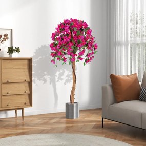 Árvore de azálea artificial 135 CM de seda falsa em vaso com 576 flores 288 folhas Haste de madeira Planta decorativa vermelha