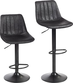HOMCOM Conjunto de 2 banquetas de bar com design retrô, incl. apoio para os pés, reguláveis em altura, elevador a gás, Preto | Aosom Portugal
