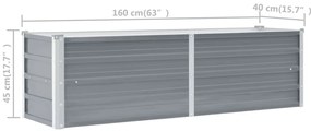 Canteiro elevado de jardim aço galvanizado 160x40x45cm cinzento