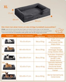 Cama ortopédica para cães com almofada, 104 x 69 x 17 cm cinzento ardósia