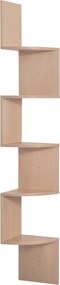 Estante de canto de parede para arrumação, em forma de ziguezague, 20 L x 20 L x 126 A cm, 5 prateleiras, madeira de carvalho claro