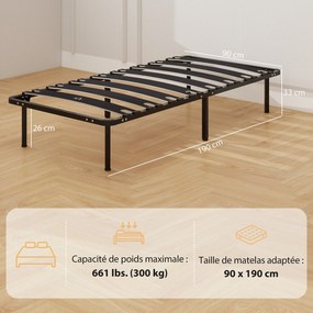Estrutura de cama 90 x 190 cm (COLCHÃO NÃO INCLUIDO), cama individual com base de ripas em madeira maciça e pés, com espaço de arrumação por baixo, pr