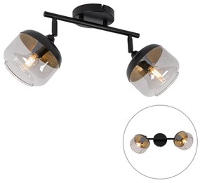 Foco de teto design preto com dourado e vidro fumê 2-luzes - Kyan Design