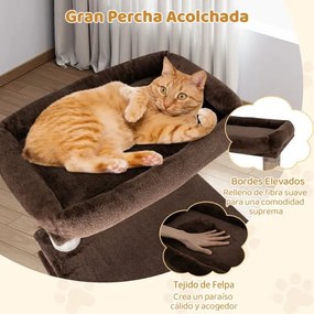 Arranhador Multinível para Gatos 148 cm com casa de Pelúcia Postes para Arranhar Buraco Pompom Castanho