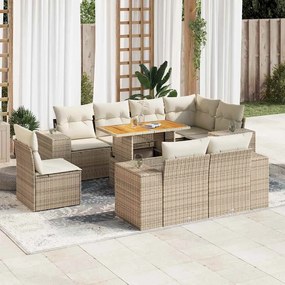 vidaXL 9 pcs conjunto de sofás p/ jardim com almofadões vime PE bege