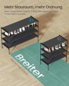 Sapateira, Estante para sapatos com 4 níveis, que poupa espaço 29,7 x 91,8 x 70,5 cm (P x L x A), para o corredor e a entrada Preto