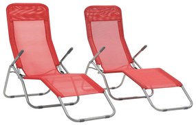 vidaXL Espreguiçadeiras dobráveis 2 pcs textilene vermelho