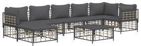 8 pcs conjunto lounge de jardim c/ almofadões vime PE antracite