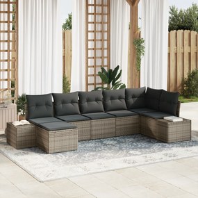 Conjunto de Sofá de 7 Peças com Almofadas Cinzento Rattan Poliéster