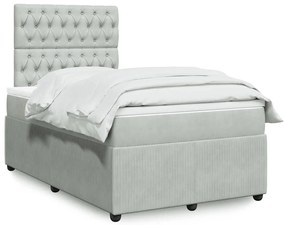 Cama boxspring c/ colchão 120x200 cm veludo cinzento-claro