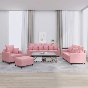 4 pcs conjunto de sofás com almofadões veludo rosa