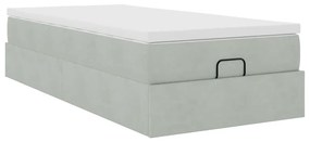 Estrutura cama otomana colchão 90x200 cm veludo cinzento claro