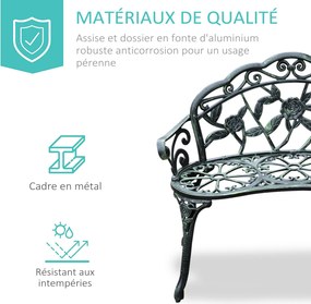 Banco de jardim de 2 lugares 100 x 54  x 78  cm , estilo néo-retro, com padrão de rosas e linhas cónicas, em fundição de alumínio, verde envelhecido