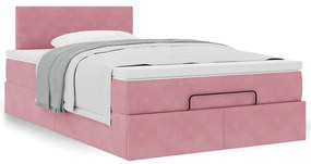 Estrutura de cama otomana com colchão 120x200 cm veludo rosa