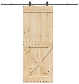 vidaXL Porta de correr com ferragens 90x210 cm madeira de pinho maciça