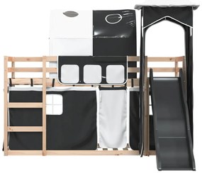 Beliche com escorrega e cortinas 80x200 cm branco e preto