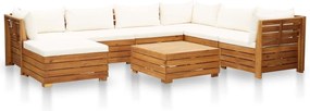 8 pcs conjunto lounge jardim c/ almofadões acácia branco nata