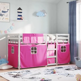 vidaXL Beliche com cortinas 75x190 cm madeira de pinho maciça rosa