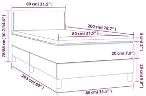 Cama box spring c/ colchão/LED 80x200 cm couro artificial cinza