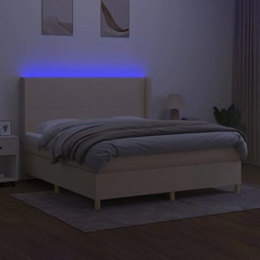 Cama box spring c/ colchão e LED 180x200 cm tecido cor creme