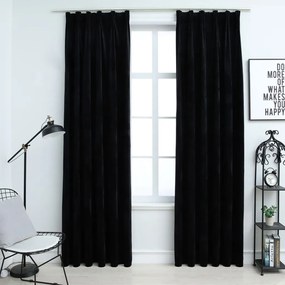 vidaXL Cortinas blackout com ganchos 2 pcs 140x225 cm veludo preto