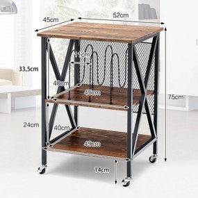 Mesa Auxiliar 3 Níveis para Discos vinil 52 x 45 x 75 cm Suporte de Armazenamento de Vinil 3 Divisórias Castanho