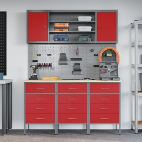 Conjunto de Bancada de Trabalho VidaXL com 7 Peças em Aço Vermelho