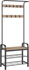 Bengaleiro hall entrada com 9 ganchos amovíveis 33,7 x 72 x 183 cm castanho camelo-preto