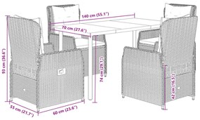 5 pcs conjunto jantar p/ jardim c/ almofadões vime PE castanho