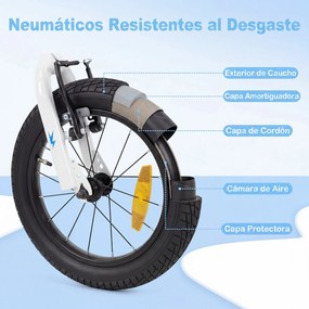 Bicicleta Infantil 3-5 Anos, 104 x 51 x 66,5-72 cm, Rodas Estabilizadoras Removíveis, Branco