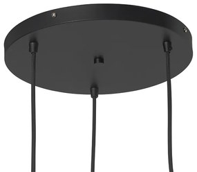 Candeeiro de suspensão Art Deco preto com vidro fumê 3 luzes redondo - Busa