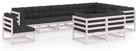 vidaXL 10 pcs conj. lounge de jardim c/ almofadões pinho maciço branco