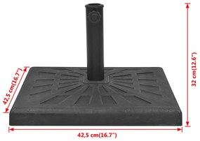 Base para guarda-sol em resina quadrado preto 12 kg